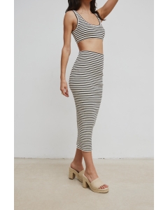 Spódnica midi z dzianiny prążkowanej w paski BLACK & BEIGE - ASSIS