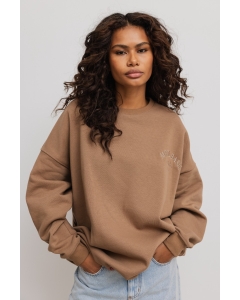 Bluza damska o kroju oversize z HAFTEM w kolorze CAMEL - CRAFT