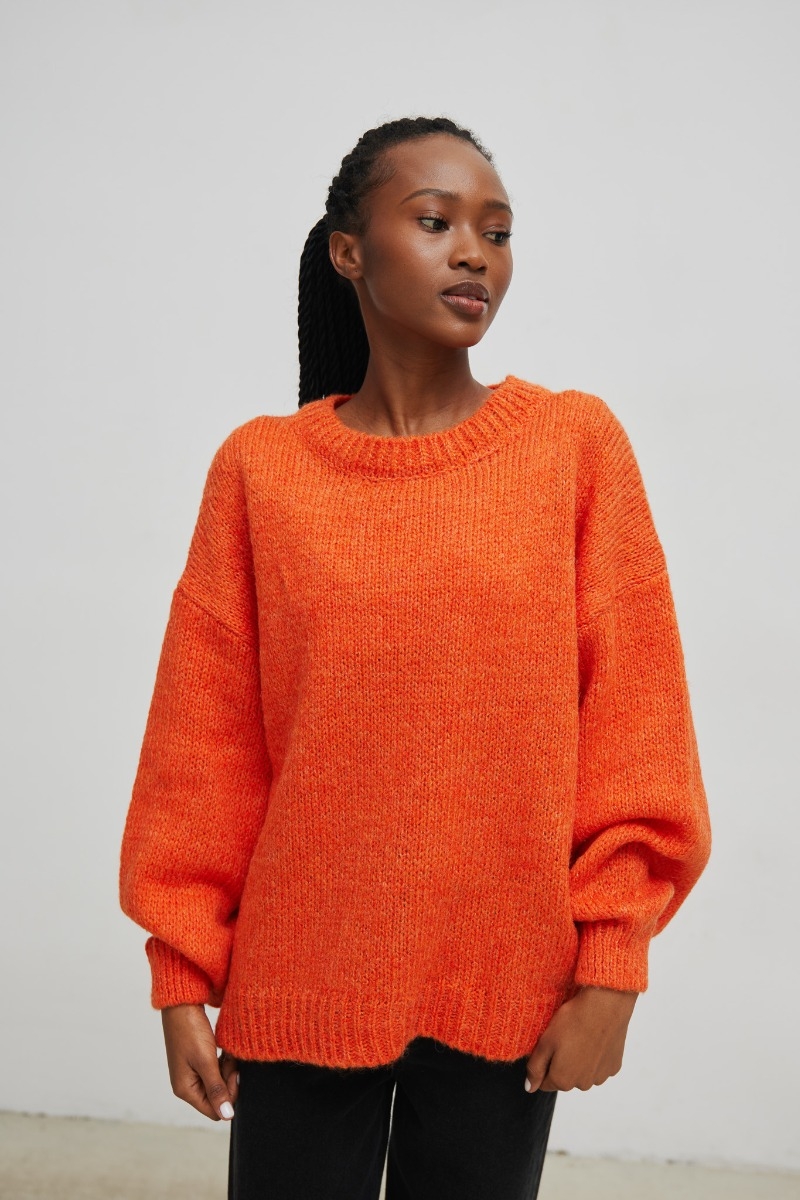 Sweter oversize z bufiastym rękawem FLAME ORANGE- RIVERO