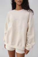 Bluza damska o luźnym kroju z haftem MRSL w kolorze LIGHT BEIGE - OLIVET