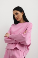 Bluza o krótkim kroju z bawełny diagonalnej w kolorze PINK FLAMINGO - ROBYN