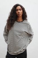 Longsleeve typu oversize w paski BEŻOWO GRAFITOWE - LOWEN