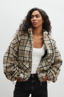 Bluza typu baranek w kratę BEŻOWO CZARNĄ - VELMORE 9344