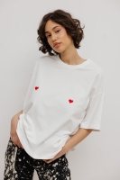 T-shirt z NADRUKIEM  w kolorze ECRU - EAZY - HEARTS