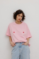 T-shirt z NADRUKIEM  w kolorze PINK  - EAZY - HEARTS