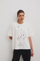 Tshirt oversize z nadrukiem w kolorze ECRU- ZODIAC / LEO