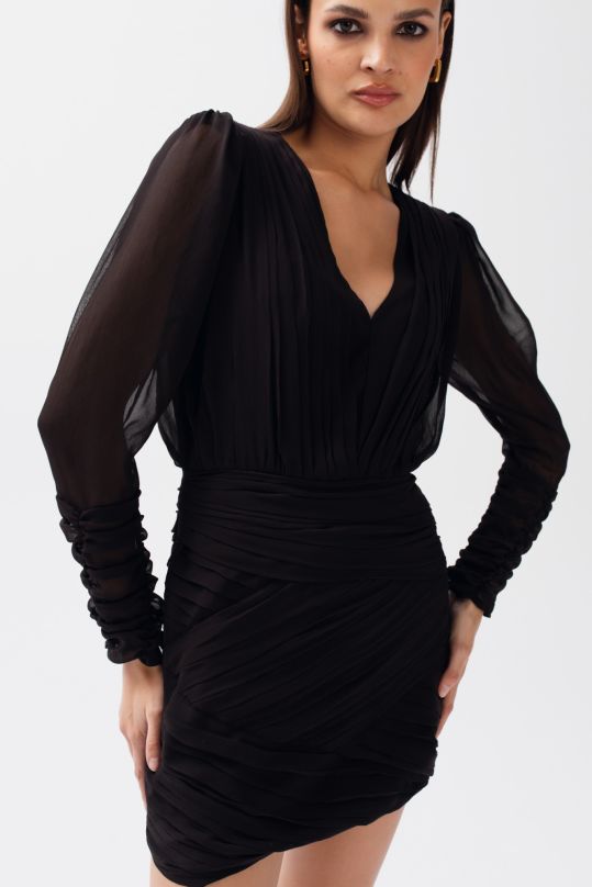 Drapowana sukienka z szyfonu matowa - EMPIRE black