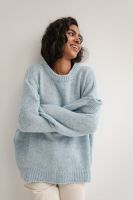 Sweter oversize z bufiastym rękawem baby blue - RIVERO