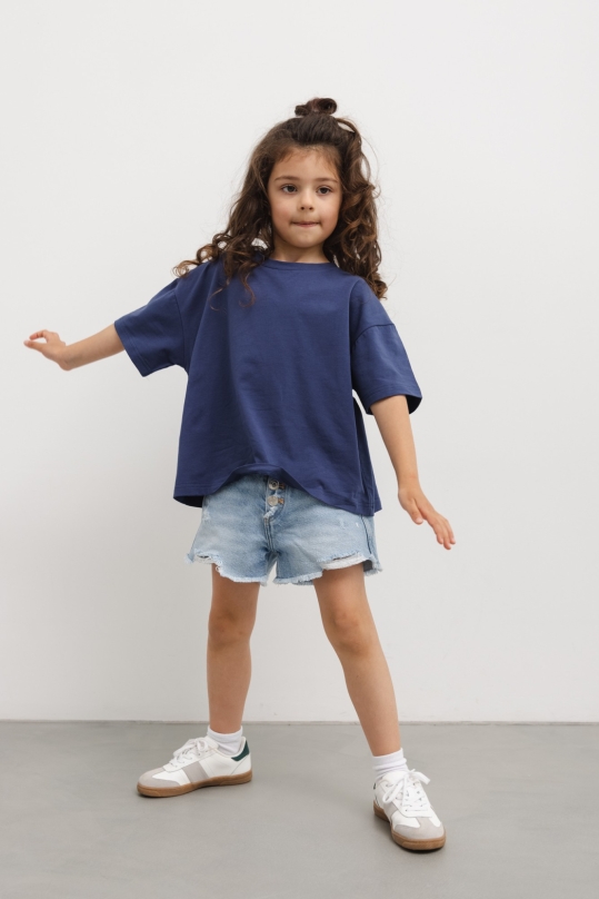 MINI T-SHIRT O KROJU OVERSIZE W KOLORZE NAVY BLUE - CLIQUE