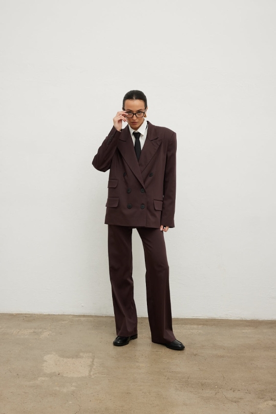 Klasyczne spodnie o prostym kroju w kolorze HOT CHOCOLATE - FORTH