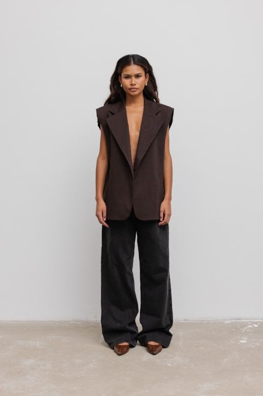 Kamizelka typu oversize w kolorze DARK CHOCOLATE- VICAR Kamizelka typu oversize w kolorze DARK CHOCOLATE- VICAR