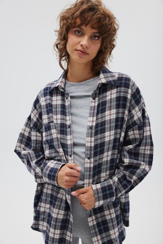 Koszula typu oversize w kratę GRANATOWO CZERWONĄ - RENO Koszula typu oversize w kratę GRANATOWO CZERWONĄ - RENO