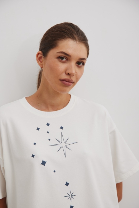 Tshirt oversize z nadrukiem w kolorze ECRU- ZODIAC / SCORPIO