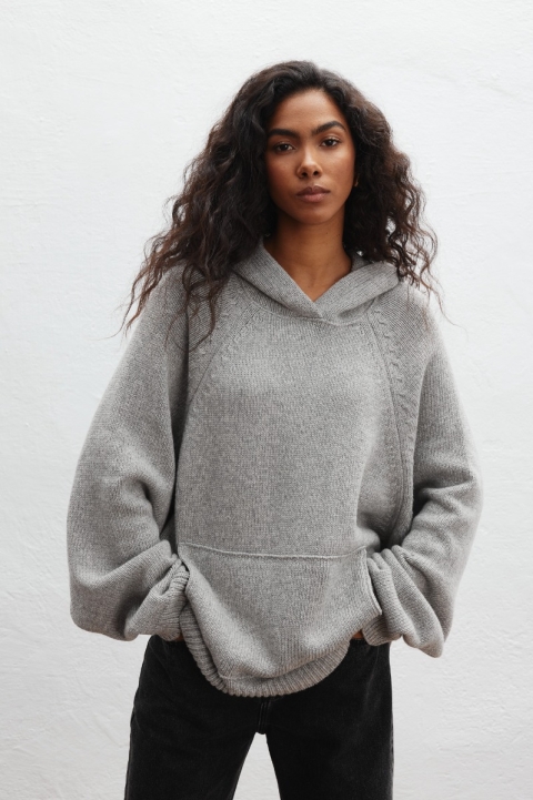 Sweter z kapturem typu oversize w kolorze GREY - LAFFI Sweter z kapturem typu oversize w kolorze GREY - LAFFI
