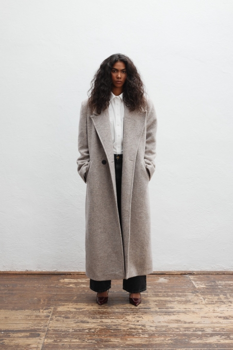 Wełniany trencz w kolorze BEIGE MELANGE - TESORO Wełniany trencz w kolorze BEIGE MELANGE - TESORO