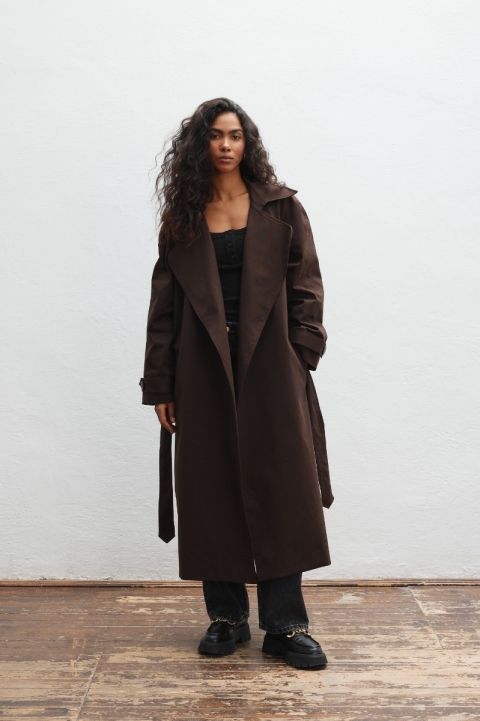 Klasyczny bawełniany trencz w kolorze DARK CHOCOLATE -VENICE