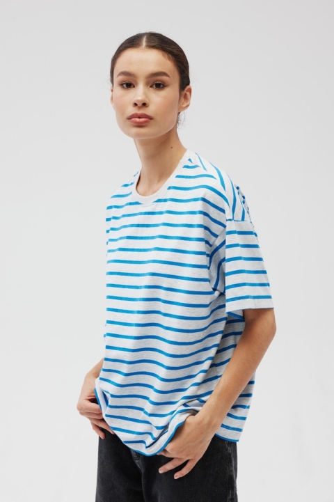 Klasyczny Tshirt w paski NIEBIESKO SZARE - DUAL