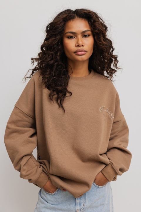 Bluza damska o kroju oversize z HAFTEM w kolorze CAMEL - CRAFT