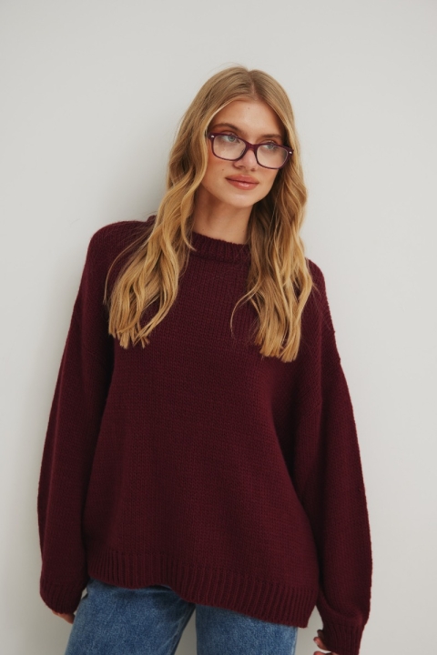 Sweter oversize z bufiastym rękawem w kolorze MARSALA - RIVERO