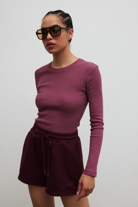 Dopasowany top z długim rękawem w kolorze SMOKE PLUM - MOODY