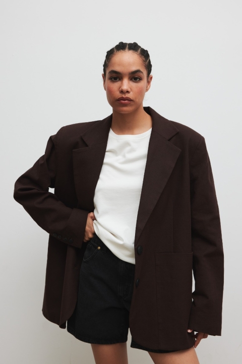 Marynarka typu oversize z lnem w kolorze INTENSE BROWN - HARLEY