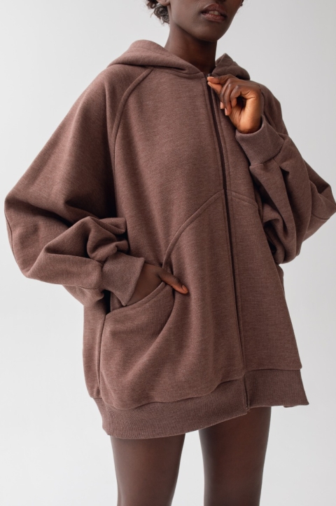 Bluza typu oversize rozpinana z ociepleniem w kolorze MILK CHOCOLATE MELANGE - DALLAS