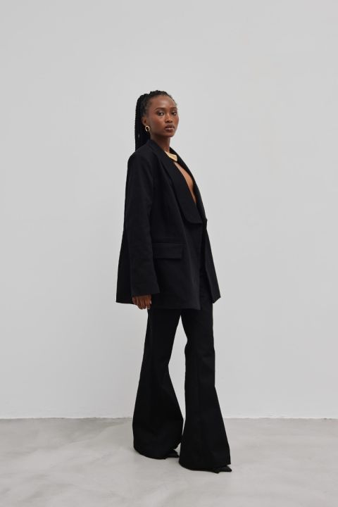 Bawełniane spodnie typu dzwony w kolorze DEEP BLACK - ICONIC