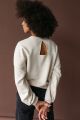 Bluza damska typu regular fit z wycięciem na plecach BEIGE z tkaniny bawełnianej z LNEM - BROOKLYN