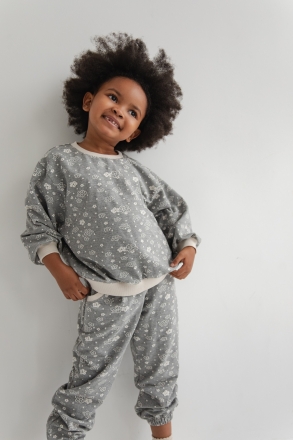 MINI BLUZA Z NADRUKIEM W KWIATY , W KOLORZE GREY PRINT - PONTE