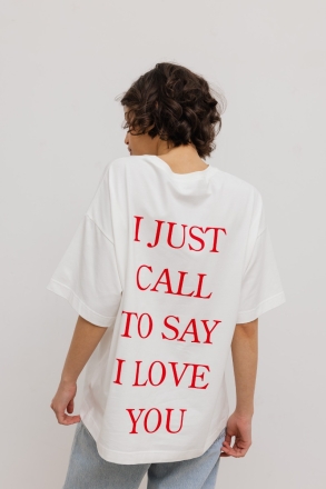 T-shirt z NADRUKIEM  w kolorze ECRU - EAZY - CALL
