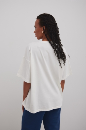 Tshirt typu oversize z NADRUKIEM w kolorze ECRU- QUOTES ENERGY