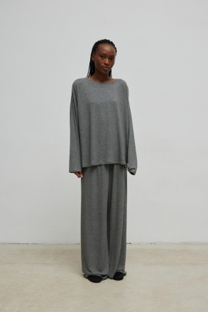 【信頼】 kolorze w lnem z longsleeve Luźny DARK MARAYA - MELANGE トップス