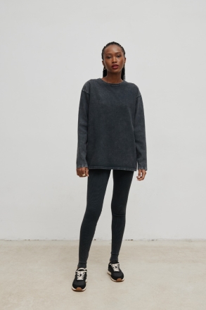 Legginsy damskie z prążkowanej dzianiny w kolorze FADED GREY - HIPS WASHED