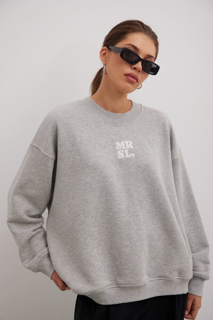 Bluza typu oversize z HAFTEM w kolorze GREY MELANGE - GEMINI